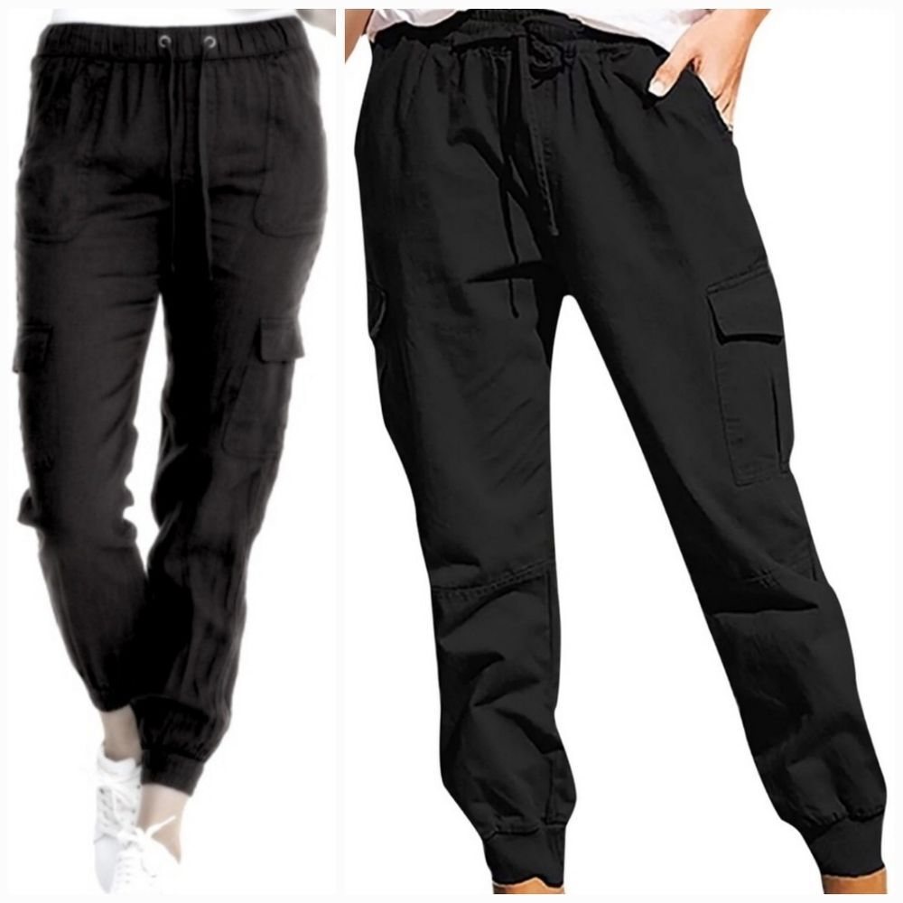 ☔️🔹️Nicole Miller Black Linen Lightweight Cargo Jogger Pants Large